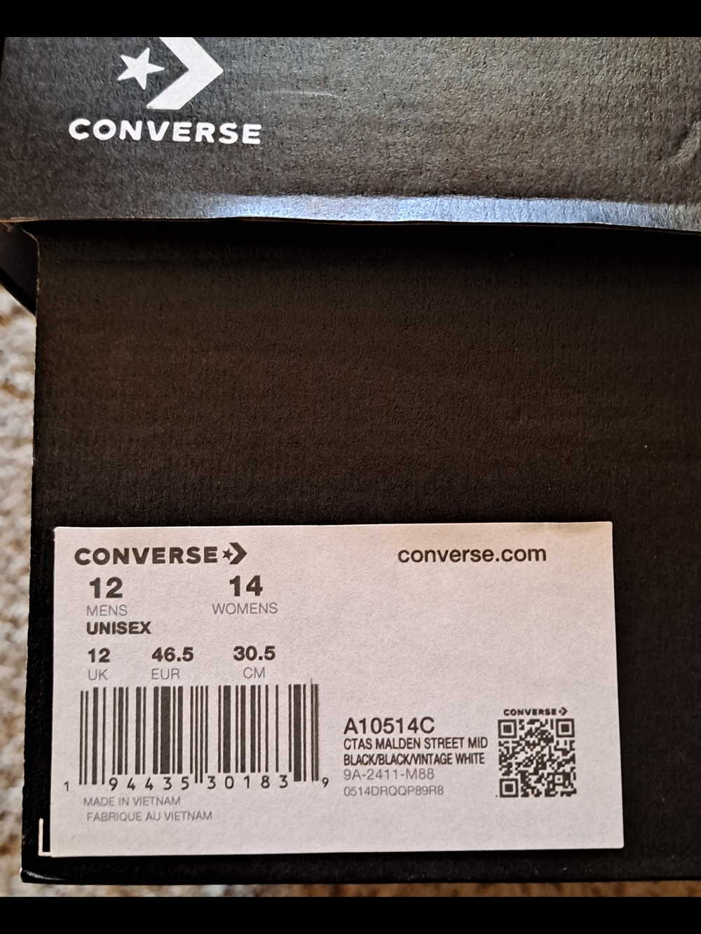 Converse Malden Street Mid Black/Black/Vintage White Canvas Sneakers Size 12 - Picture 10 of 10